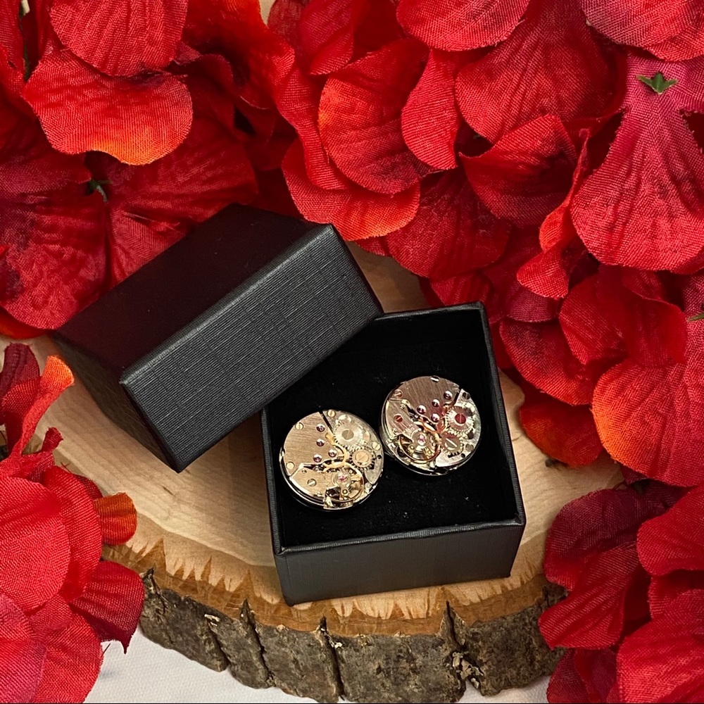 Gunmetal Steampunk Skeleton Clock Gears Cufflinks - Picture 14 of 16